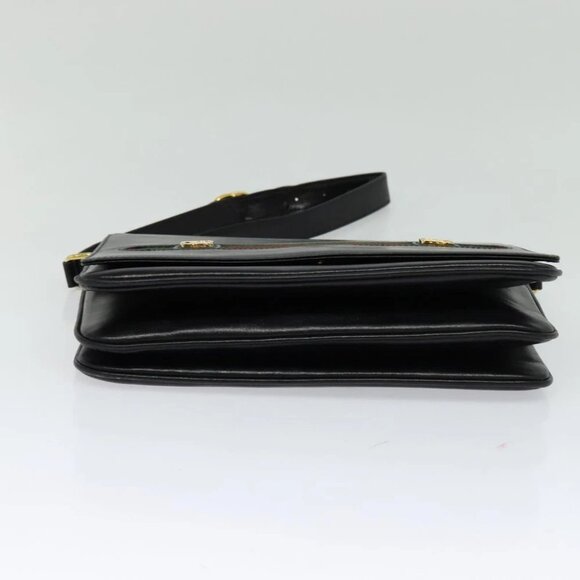 GUCCI Web Sherry Line Shoulder Bag Leather Black Gold - Picture 6 of 14